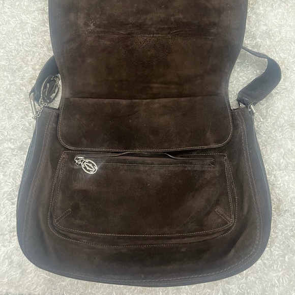 Cartier Dark Brown Suede and Python Marcello de Cartier Saddle Bag - Picture 9 of 12